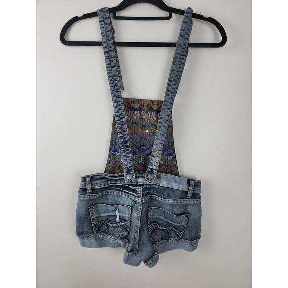 Hippie Laundry Overall Denim Shorts 1 Womens/Juniors Cuffed Distressed Med Wash - Picture 2 of 4
